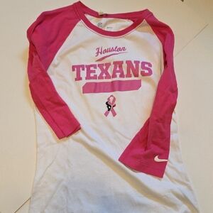 Nike Kids Texans Pink and White Long Sleeve Tee
